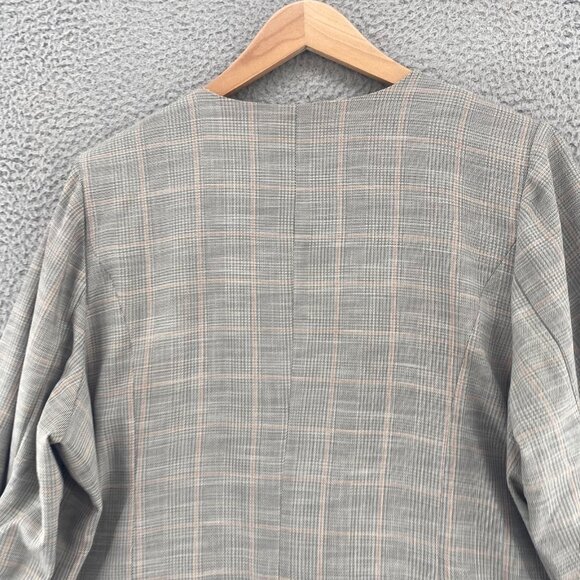 Skies Are Blue Jacket Womens 2X Plus Curvy Gray Plaid Ruched 3/4 Sleeve Blazer - Picture 4 of 10